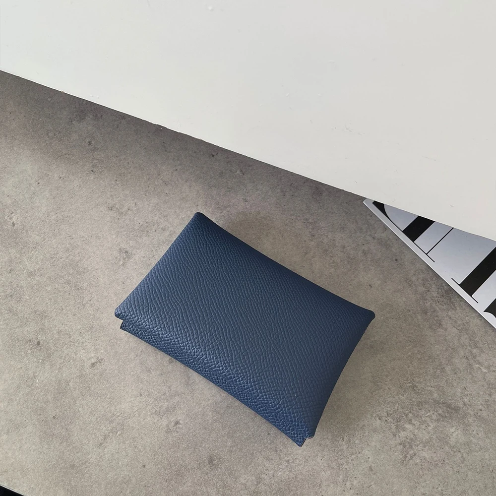 Customized name card holder for ladies, genuine leather, double-fold card holder with palmprint snap fastener, card case, wallet