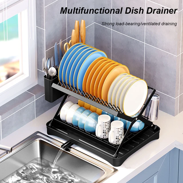 Dish Drying Rack with Drainboard Drainer Stainless Steel 2-Tier Dish Rack  for Kitchen Countertop Utensil Organizer Storage - AliExpress