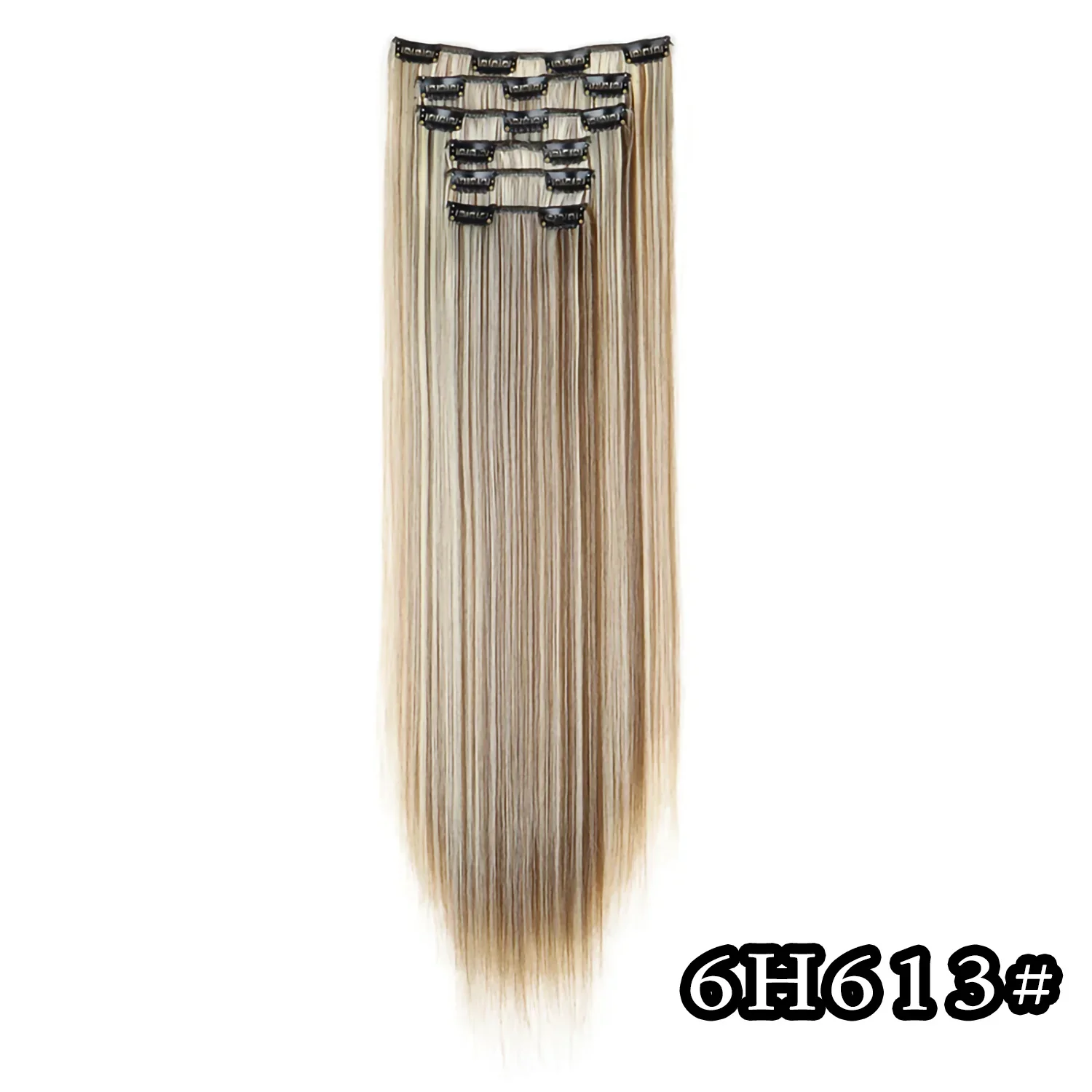 Elegant Black Ombre Long Synthetic Hair Extensions - 24 Set of 6, Heat Resistant, Clip-In