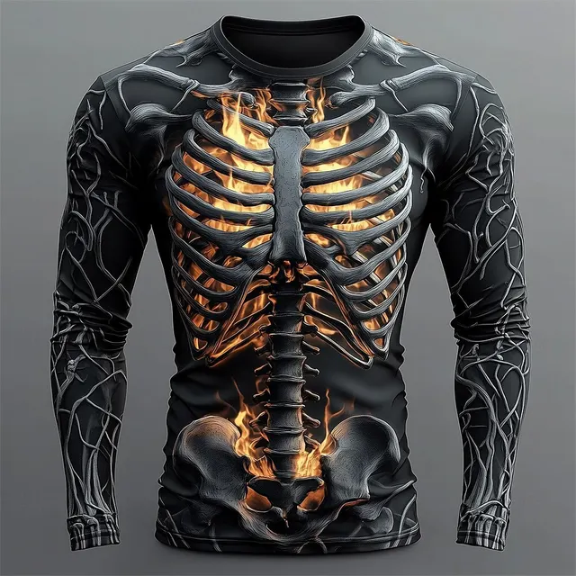 Creative Design 3D Skull Print Men's T-Shirt Autumn Daily Casual Long Sleeve Crew Neck Pullover Tees Oversize Breathable Clothes 2