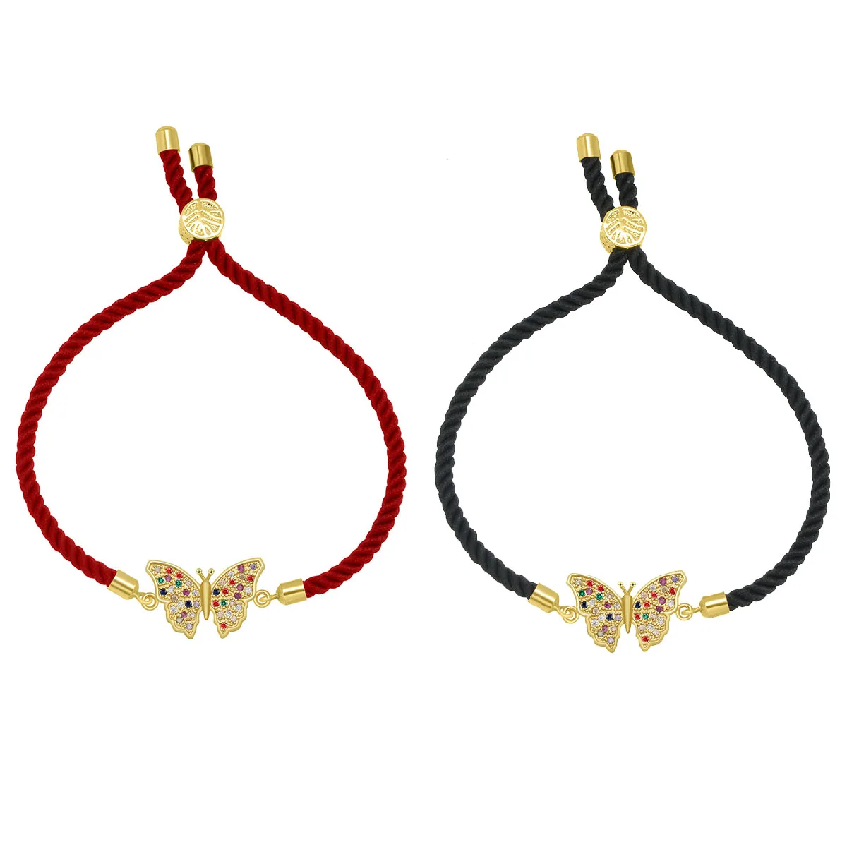 Braccialetti Con Ciondoli A Forma Di Insetto A Farfalla Con Zirconi Colorati Cz Per Le Donne Corda Intrecciata Regolabile Corda Rossa Gioielli Placcat