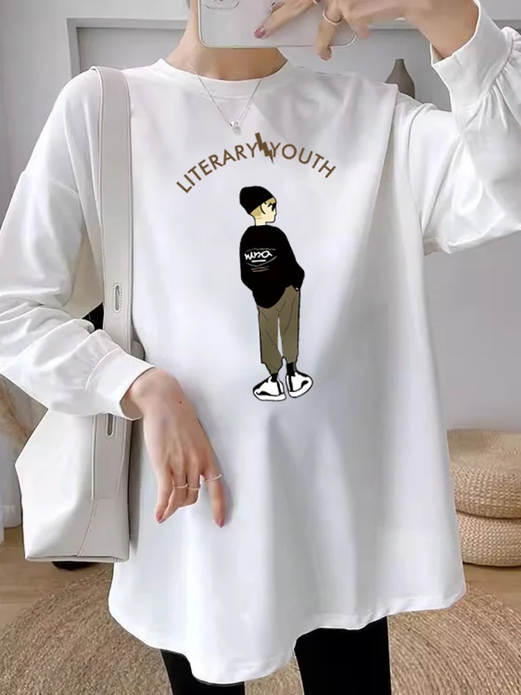 출산 봄 가을 느슨한 긴 소매 라운드 넥 세련된 투피스 세트 야외 유행 엄마 스타일 임산부 의류