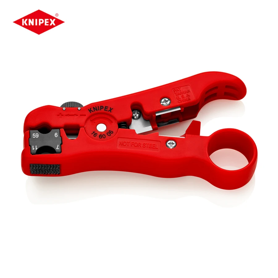 

KNIPEX Wire Stripping Tool and Cutting Tool for RG59, RG6, RG7, RG11 Coax and Data Cable Adjustable Blade Depth 16 60 06 SB