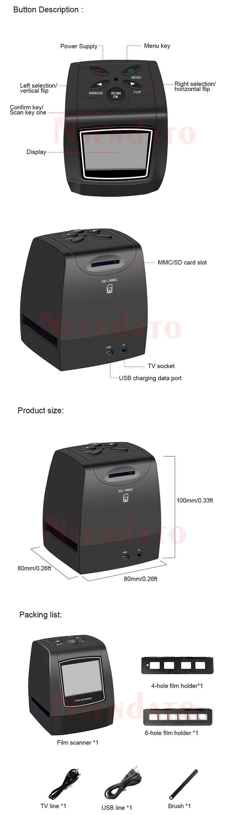 5MP 35mm USB Negative Film Slide Viewer Scanner 2.3"LCD Digital Color Photo Screen Film Converter for SD Scanner Scanners