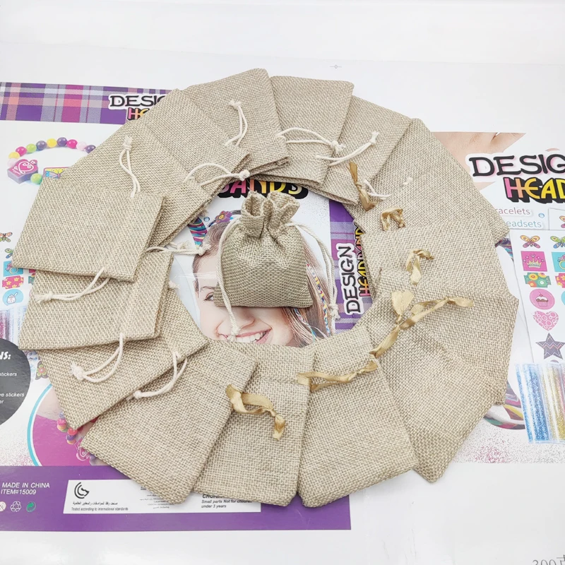 100pcs Jute Jewelry Bag Jute Packaging Pouches Drawstring Bag Sack Jute Bags for Wedding Jewelry Pouch Sack Cloth Storage Bags