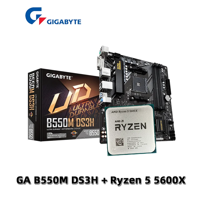 AMD Ryzen 5 5600X R5 5600X CPU + GIGABYTE GA B550M DS3H Motherboard