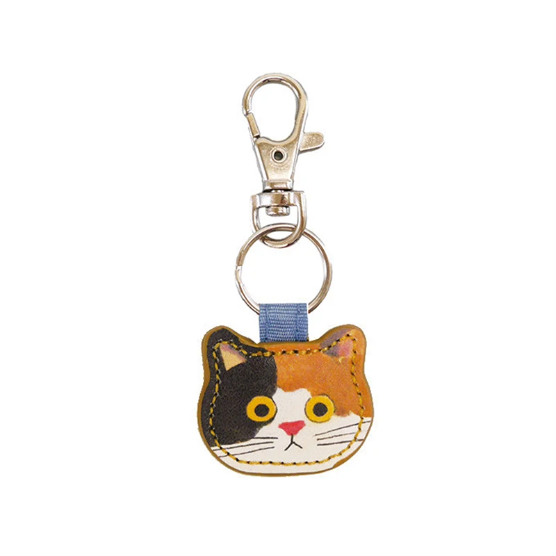 Charming Cartoon Leather Cat Keychain Pendant - Fashionable Kawaii Kitten Bag Accessory