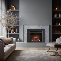 Klaus 26” Electric Fireplace Insert with Trim Kit, Fire Crackling Sound, Resin Log, Glass Door and Mesh Screen, 750/1500W Heater 1