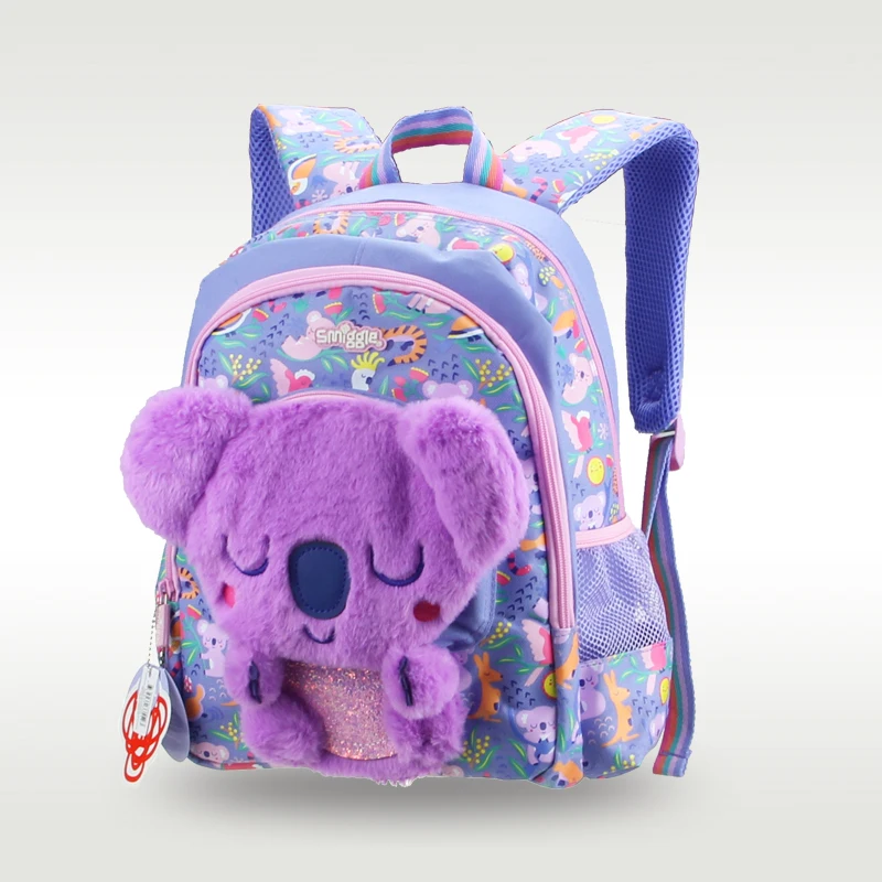 Australia Smiggle original hot-selling children's school bag high quality cute purple koala plush girl bag 3-6 years old 14 inch 2