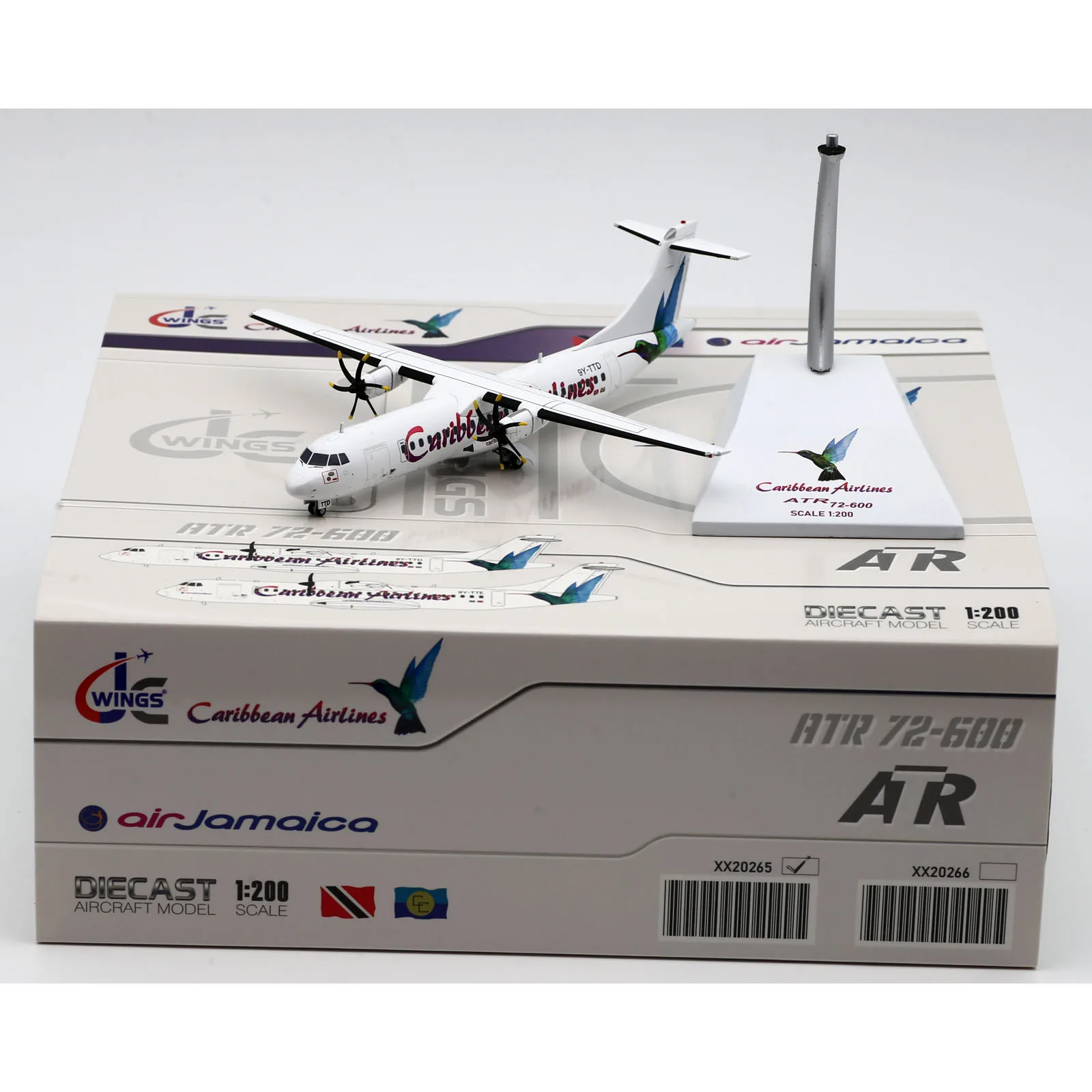 Коллекционный самолет из сплава XX20265, подарок, фотосессия 1:200, Карибские авиалинии, модель самолета под давлением 9Y-TTD с подставкой