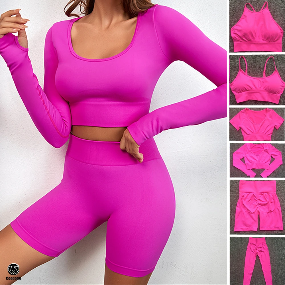 Seamless Women Tracksuits Yoga Set Workout Sportswear Gym Fitness Long Sleeve Crop Top High Waist Leggings Sports Suits 1PCS yoga set sports set gym workout set sportswear set fitness set
