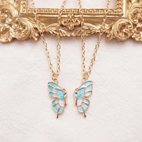 2 Pcs/Set Butterfly Best Friend Pendant Necklace For Women Friends Adjustable Couple Broken Heart BFF Friendship Jewelry Gift 2