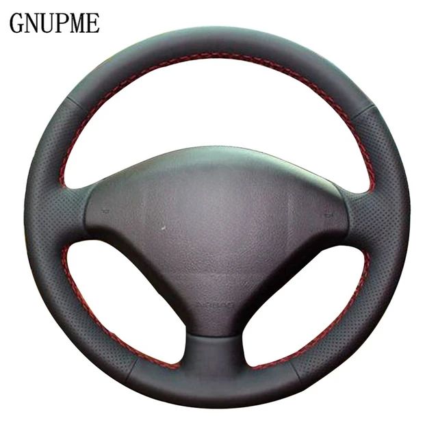 Housse de volant cousue à la main, en daim noir, en cuir, pour Peugeot 206  - AliExpress