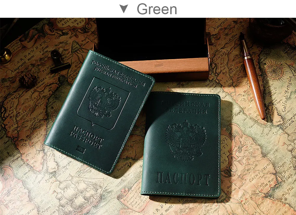 couverture de passeport en cuir véritable pour la fédération de en cuir de cheval étui de passeport bilatéral