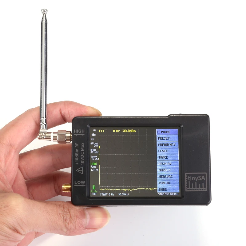 Hugen 버전의 오리지널 TinySA 2.8인치 디스플레이 100kHz960MHz 휴대용 소형 스펙트럼 분석기(ESD 보호 기능 포함)