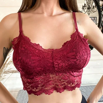 Women Sexy Lace Bras Top Comfortable Bralette Solid Color Underwear Female Hollow Out Wireless Breathable Lingerie Seamless Bra 2
