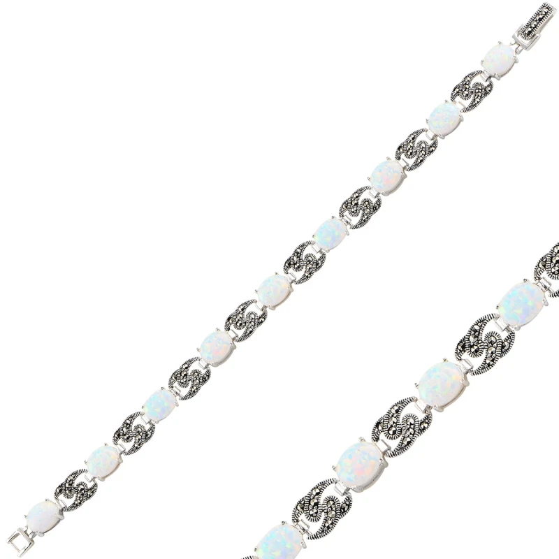 

Silver 925 Sterling Opal & Marcasite Sterling Bracelet