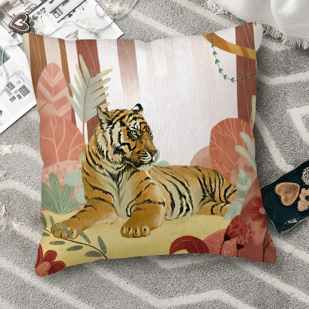 

Calm Bengal Polyester Cushion Cover Tiger Head Home Chair Decorative Kawaii Pillow Cover