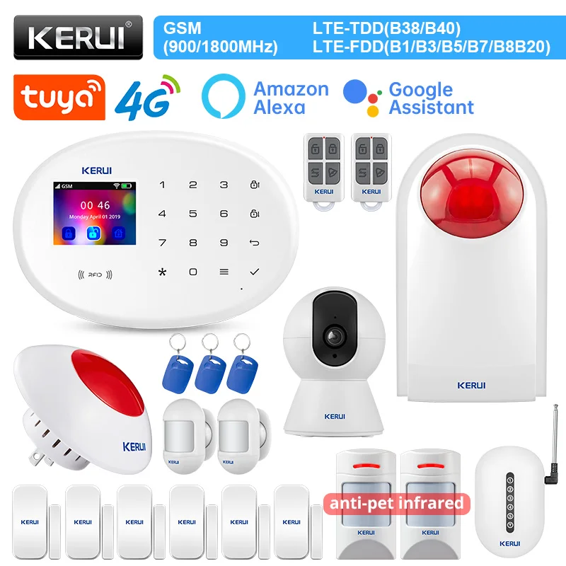 

KERUI W204 Сигнализация 4G WIFI GSM Tuya умная 433 МГц беспроводная домашняя сигнализация Поддержка Alexa датчик движения датчик двери зонд сирена