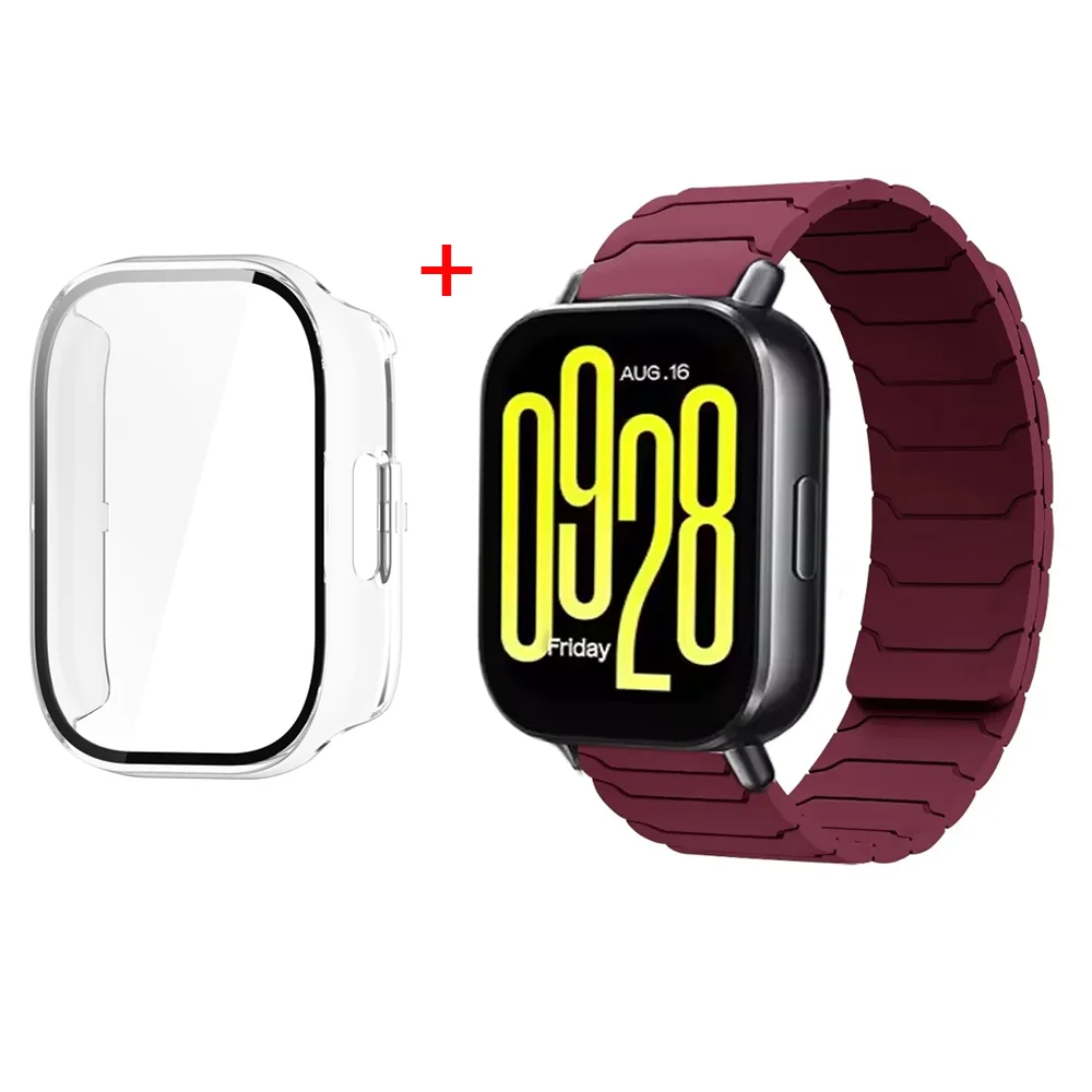 Magnetic Silicone Watch Strap with Protective PC Case & Glass Screen