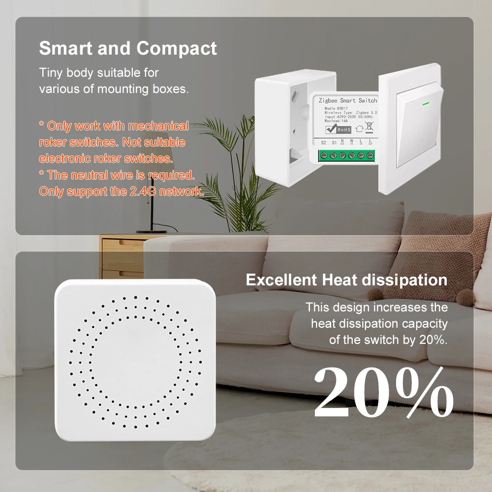 Tuya Ʈ  ġ , ZigBee3.0, 16A ̴ DIY ܱ,     , ˷  Ȩ