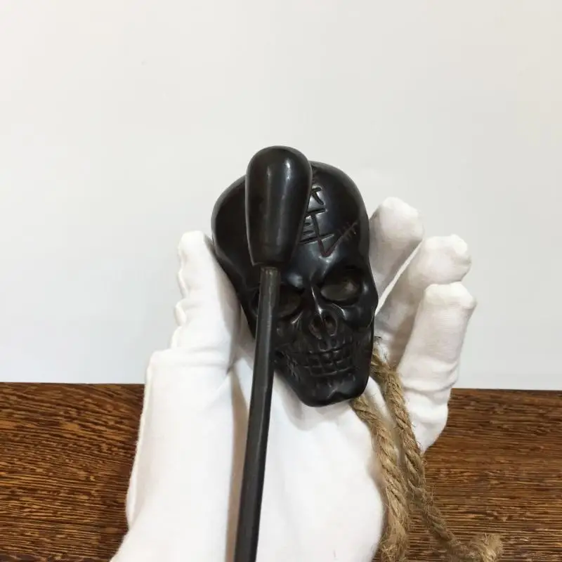 

Taoist Supplies Creative Skull Shaped Handheld Mini Wood Fish Handmade Natural Ox Horn Taoist Carving Musical Instrument
