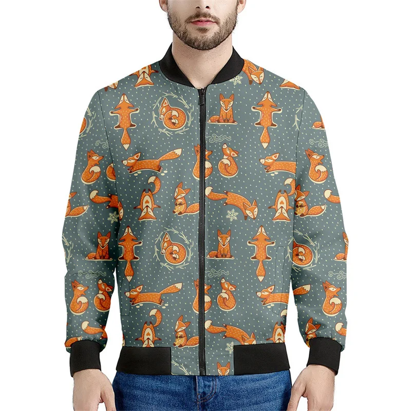 thumbnail image 1 of Bonita chaqueta con cremallera y estampado de zorro para hombre, divertida chaqueta con estampado 3D de animales, de manga larga, informal, holgada, para primavera y otoño, 1 of 5