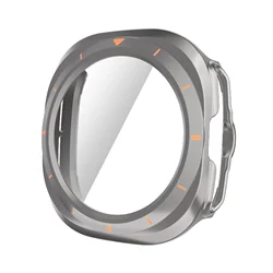 Premium Hard Case with Tempered Glass Screen Protector - Bumper Accessories for Watch 7 Ultra 47mm (Titanium Orange)