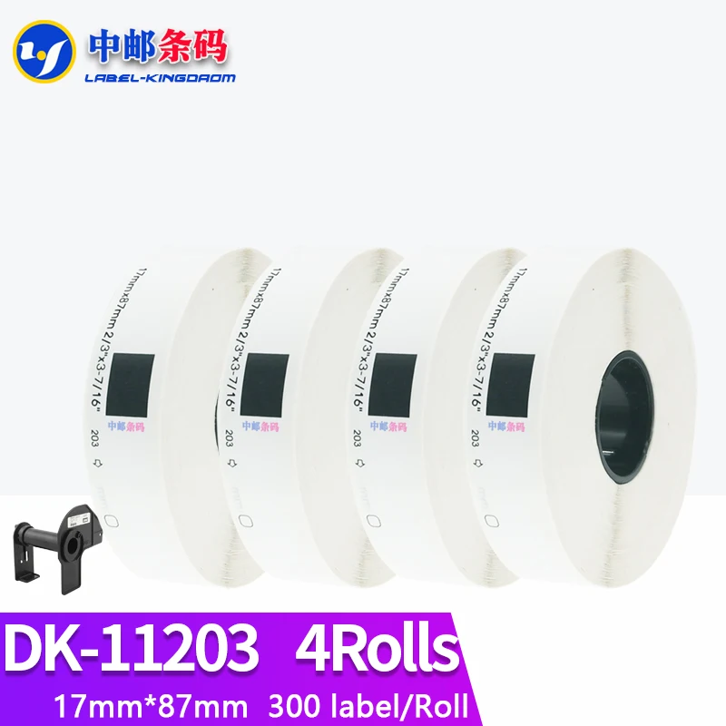 

4 Refill Rolls Compatible DK-11203 Label Tape 17*87mm 300Pcs for Brother QL-570/700/800/1100 Thermal Printer DK11203 DK-1203