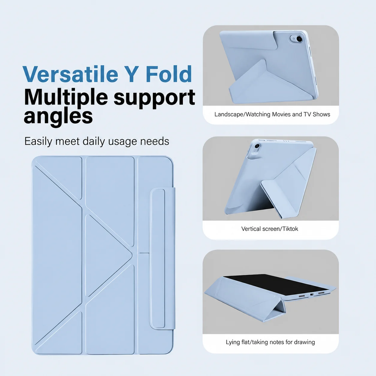 Smart Y-Fold PU Stand Magnetic Tablet Cover, 9.7-Inch