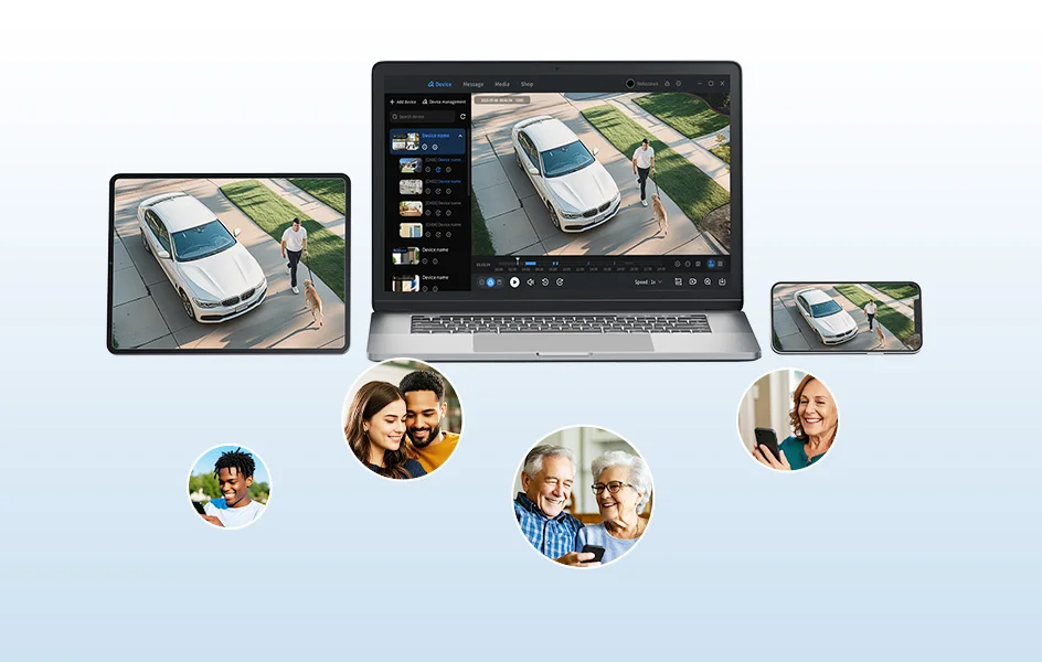 Mobile app showing camera feed and sharing options