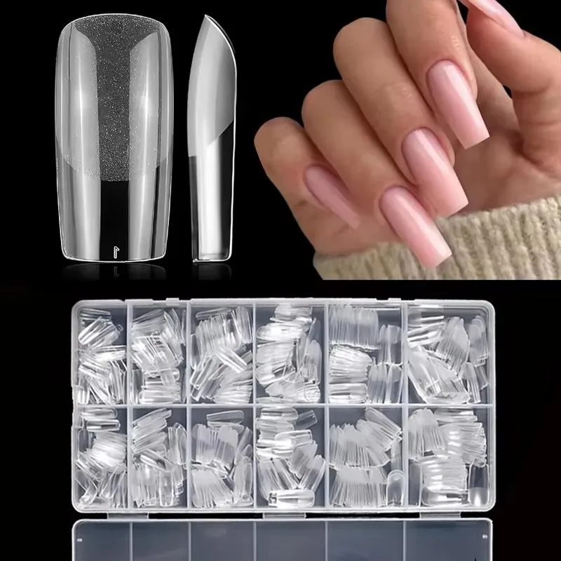 600 Medium Almond-Shaped Nail Patches Almond X Gel Nail Patches Transparent Fake Nails Full-Cover Acrylic Patches for Extension