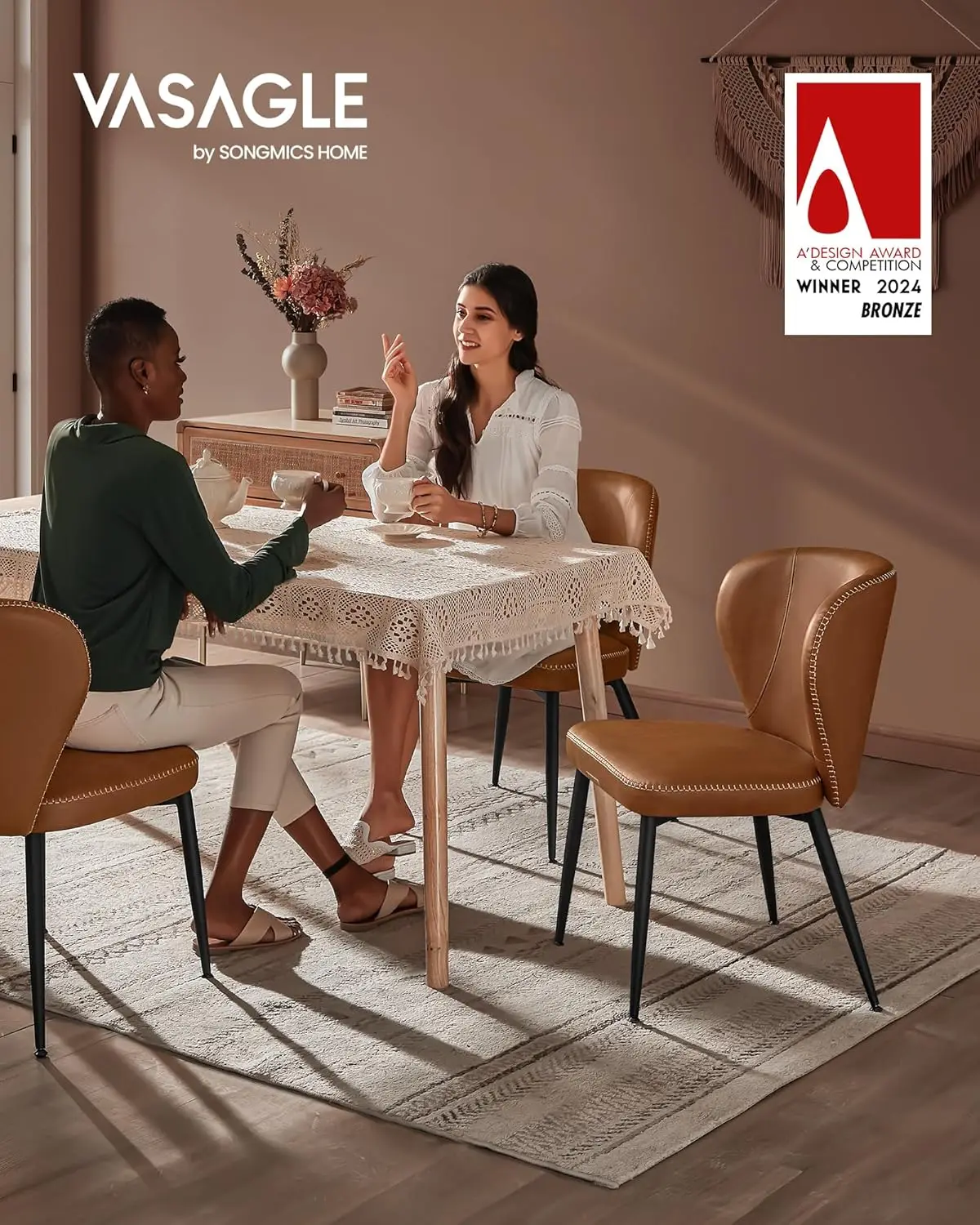 Dining Chairs Set of 2,Upholstered Kitchen Chairs, Comfortable Seat, Synthetic Leather with Stitching,Mid-Century Modern