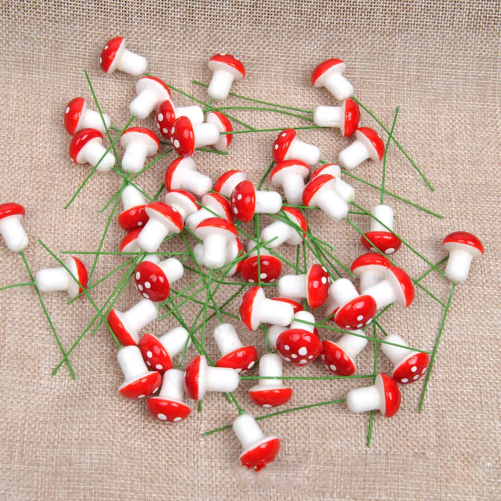 Decorative Stones 50pcs/set Mini Red Mushroom Decorative Ornaments Crafts Garden Decoration Dotted Small Potted Diy Toy House Landscape Bonsai