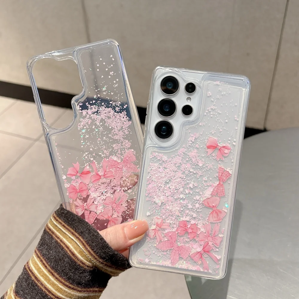 Luxury Glitter Quicksand Bowknot Bling Transparent Shockproof Acrylic Case