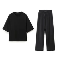 Willshela Women Fashion 2 Piece Set Solid T-Shirts & Vintage High Elastic Waist Trousers Feamle Chic Lady Pants Sets - Image 2