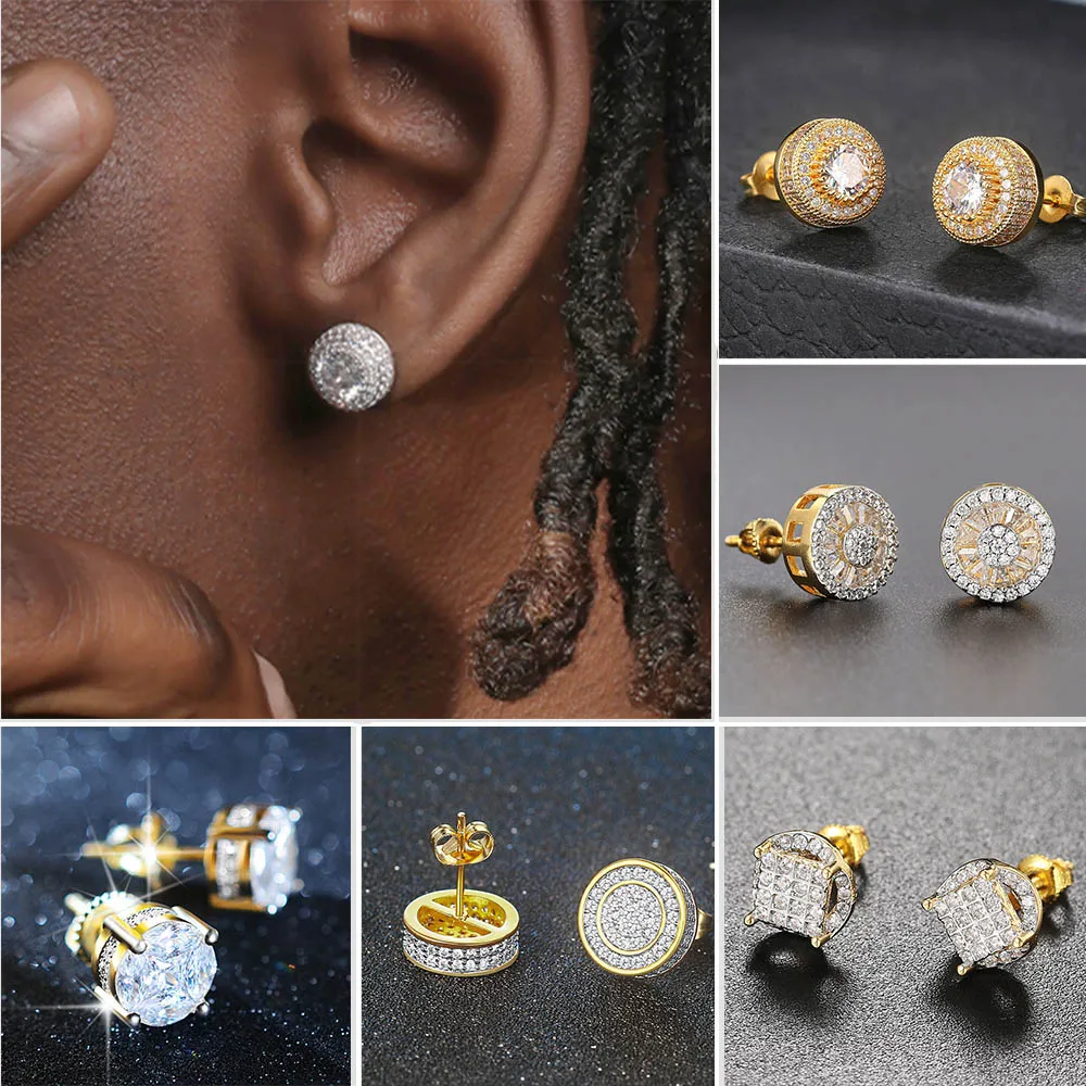 Twist Back Earrings Cubic Zircon Stud Earring Round Jewelry Women Ear  Accessory