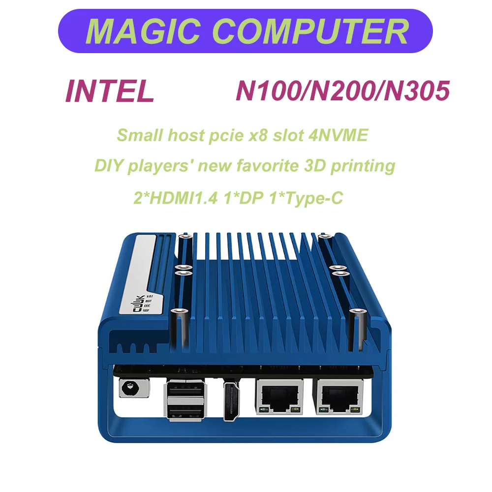 

Волшебный мягкий маршрутизатор Intel N100/N200/фотосессия маленький хост Pcie X8 слот 4NVME DIY новая любимая 3D-печать для мини-ПК