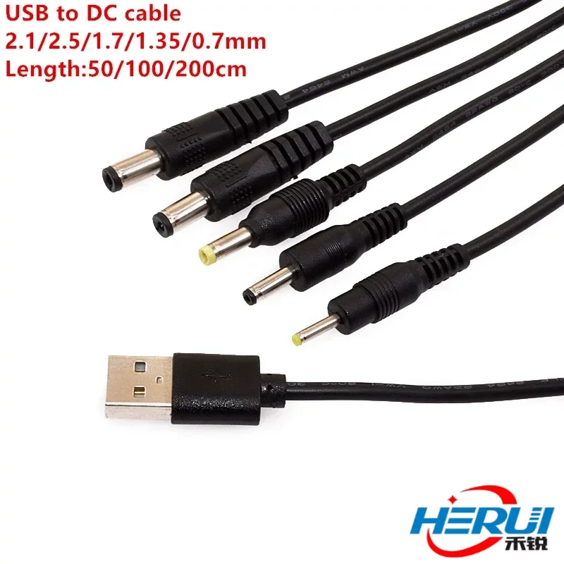 1Pcs 0.5M USB Male to 5.5 MM X 2.1MM 5.5*2.5 DC Barrel Jack Power Cable AC Plug Transfer Connector Charger Interface Converter