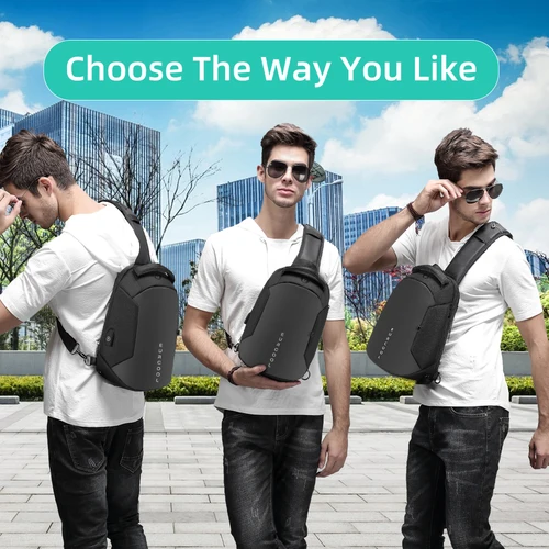 다기능 크로스 바디 체스트 백 남성용, USB 충전 포트 메신저 팩, 방수 슬링 숄더 백, 남성용 Bolsas Masculina 4