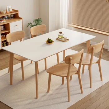 화이트 세라믹 식탁, 단단한 나무 테이블 세트, 대리석 패턴, 현대 식탁, 소결 스톤 식탁 의자