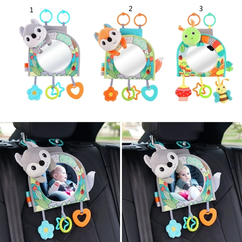 

Baby Carseat Mirror Toy with Hanging Cartoon Rattles Toddler Car Mirror Toy Infant Tummy-Time Rattle Crib Activity Toy