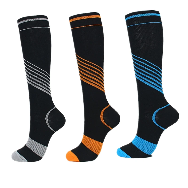 

New Long Leg Compression Socks With Colorful Stripes Outdoor Cycling Running Sports Fitness And Elastic Socks