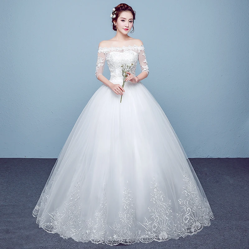 

New Wedding Dress Princess Embroidery Plus Size Ball Gowns Half Sleeve Wedding Dresses Vestido De Novia Lace Up Dresses