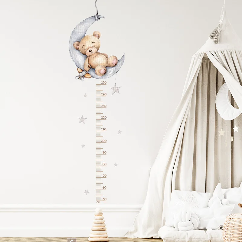 Cute Bear Height Measure Wall Sticker for Kids Rooms Children Boys Girls Baby Room Decoration Growth Chart Meter Wallpaper