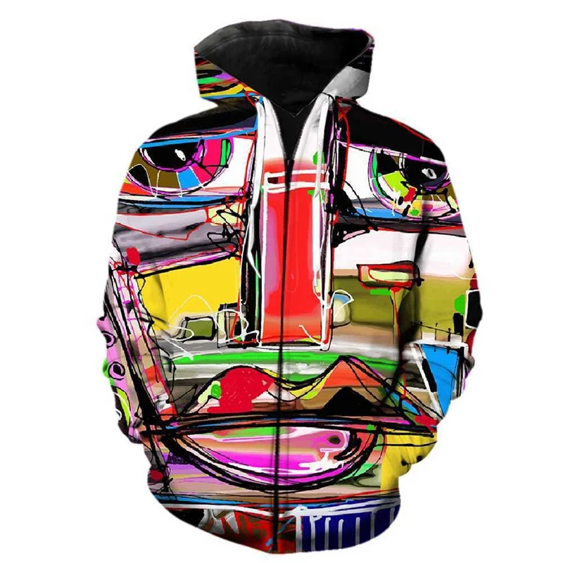 thumbnail image 1 of Sudadera con capucha con estampado 3D de grafiti artístico para hombre, sudadera con cremallera con patrón abstracto colorido para niños, sudadera informal de manga larga estilo Harajuku callejero, 1 of 5