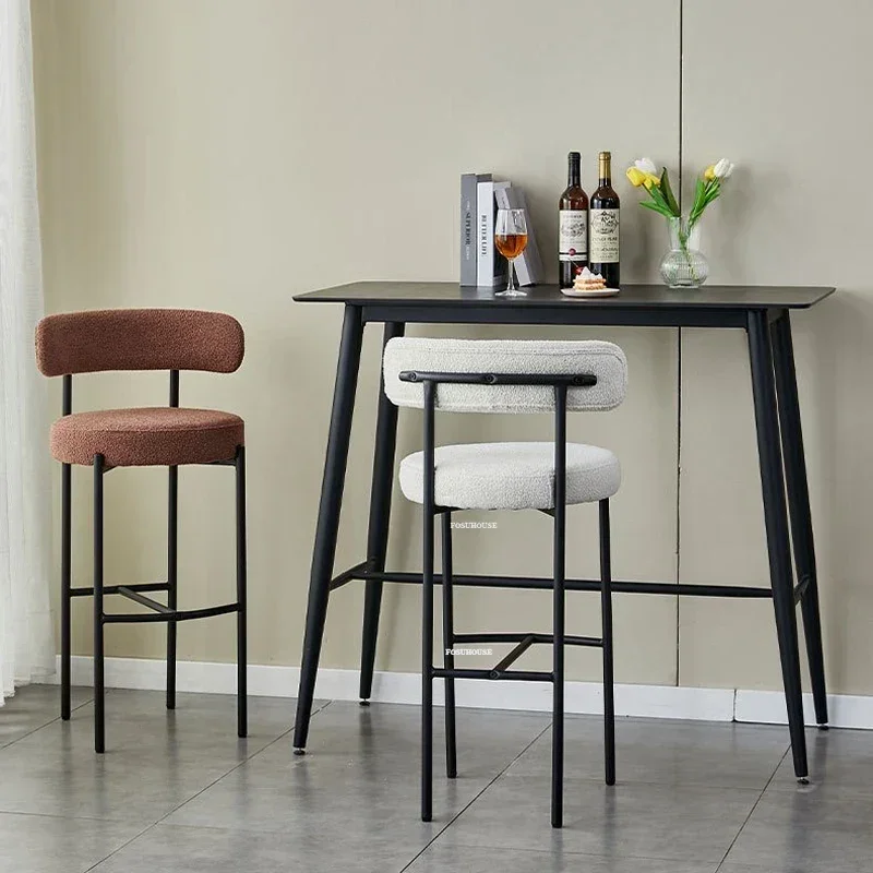 Modern Lambswool Bar Stool Designer Restaurant Restaurant Light Luxury Upscale Backrest Bar Chair Furniture Counter Stool