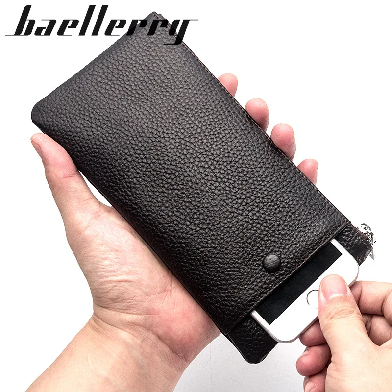 Men's Long Leather Wallet Zippered Thin Vintage Handbag