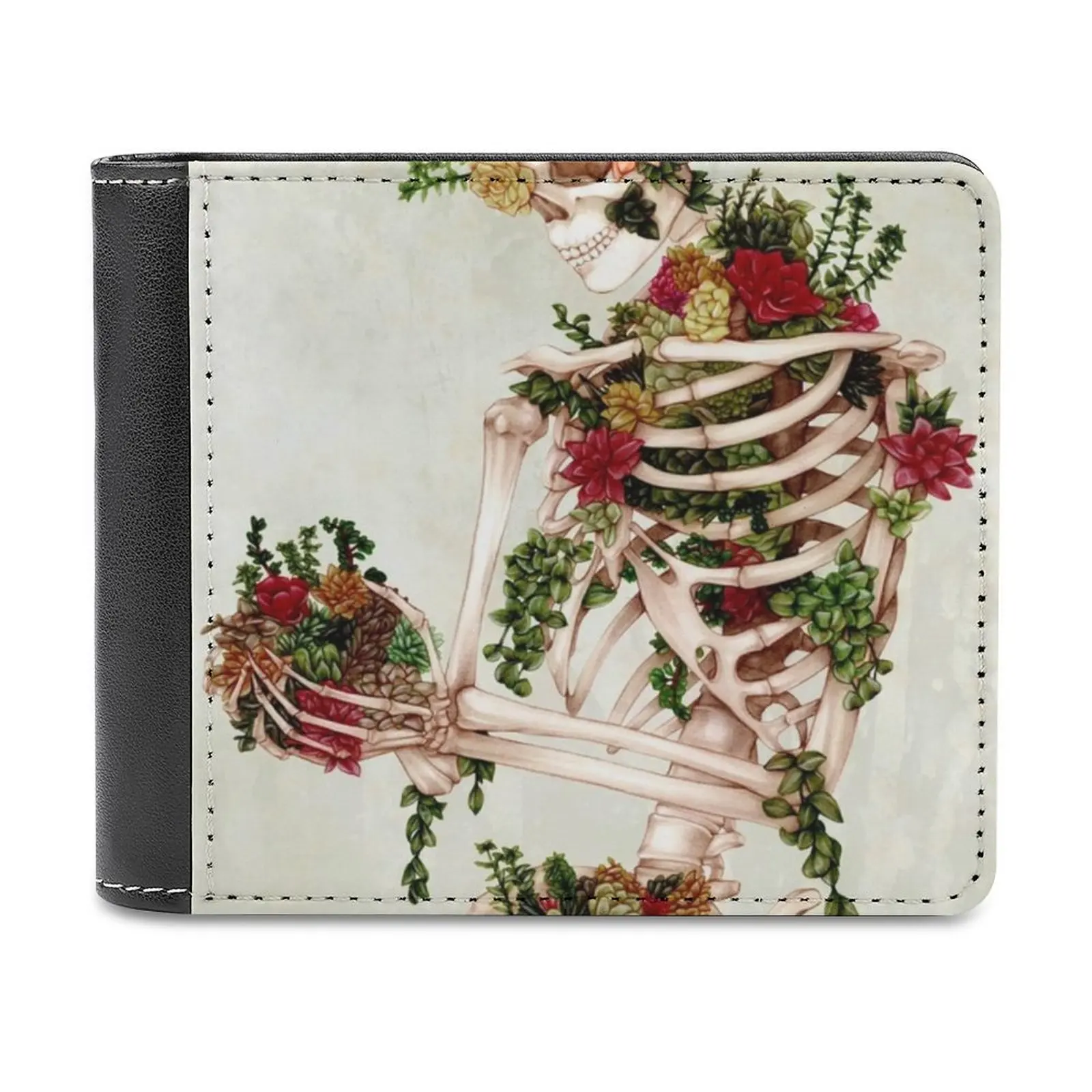 

Succulent Surrender Leather Wallet Men's Wallet Diy Personalized Purse Father'S Day Gift Bones And Botany Skeleton Succulents