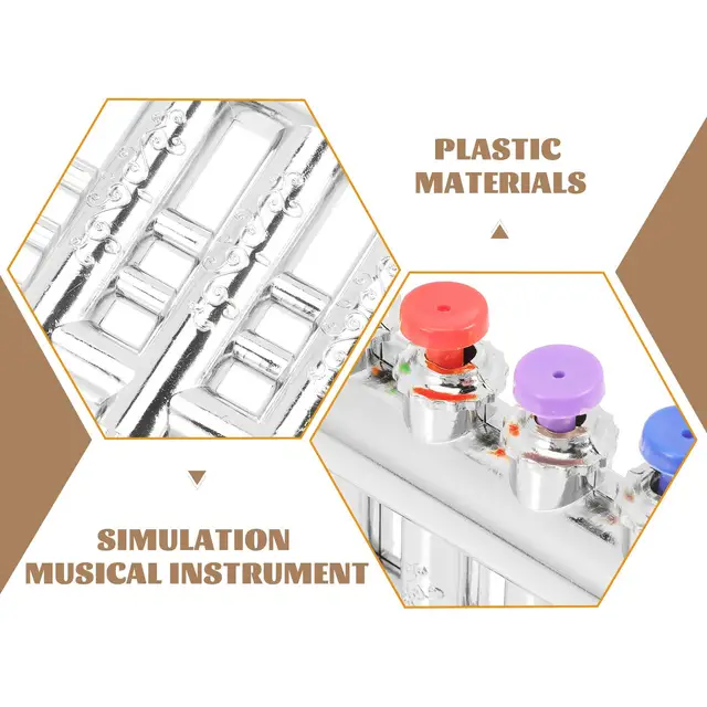 2Pcs Silver ABS Simulation Trumpet Toy Kids Musical Instrument Safe Tasteless Learning Plaything Plastic Educational Simulated 4